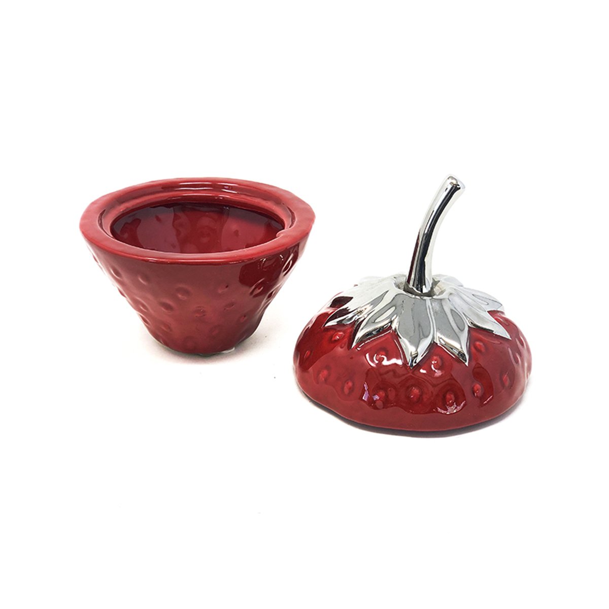 Pote Decorativo Morango Cerâmica Potiche Vermelho Tampa 19cm - 2