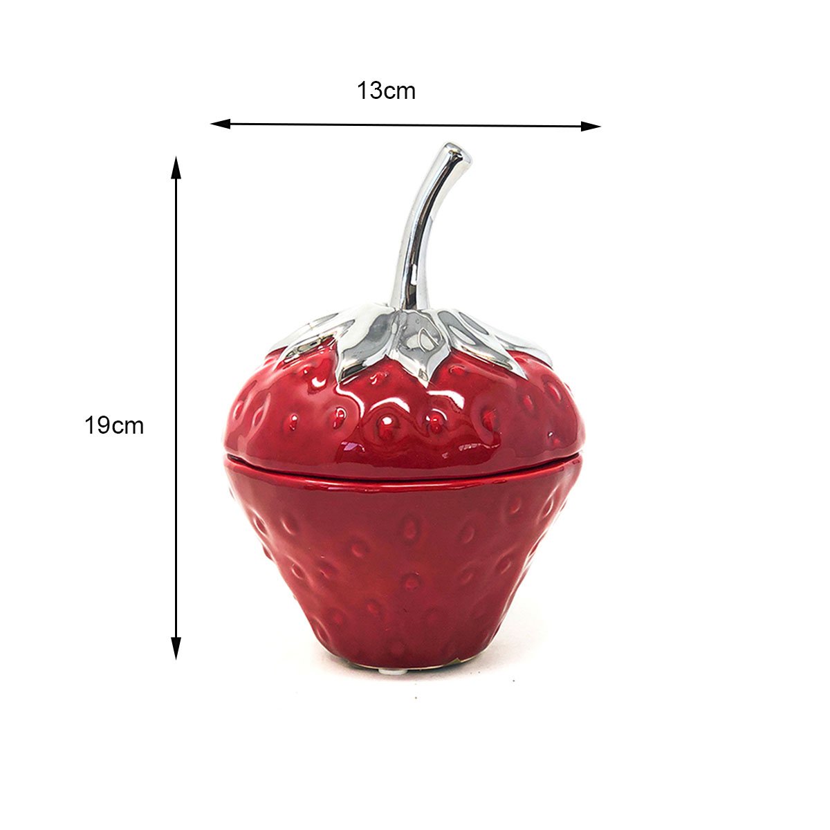 Pote Decorativo Morango Cerâmica Potiche Vermelho Tampa 19cm - 3