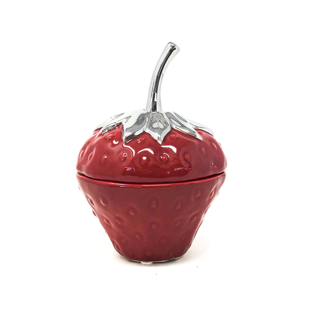 Pote Decorativo Morango Cerâmica Potiche Vermelho Tampa 19cm