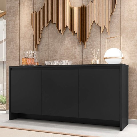 Balcão Aparador Buffet 3 Portas Madrid C14 Preto - Mpozenato