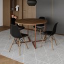 Ver imagem 1 de Mesa Jantar Industrial Redonda 110cm Amêndoa Base V Cobre com 4 Cadeiras Eames Preta Base Madeira
