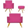 Kit Namoradeira, Poltrona Beatriz e Puff Sofia Base Giratória de Madeira Corano Pink - STS Móveis - 1