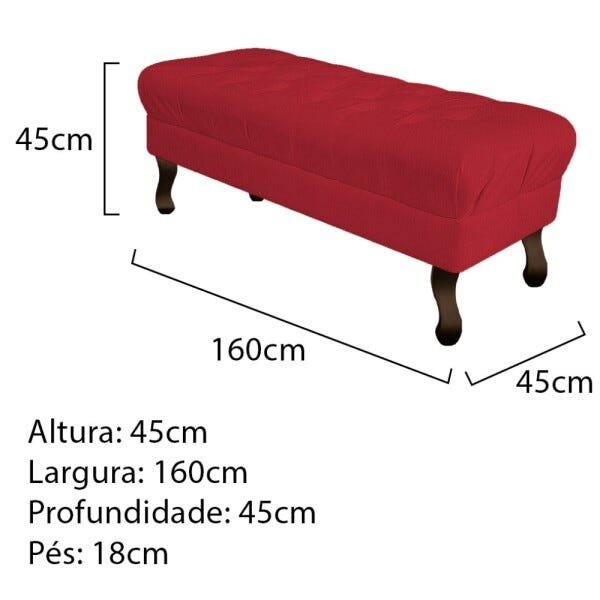 Puff Retrô 160cm Luis XV Suede Vermelho - Sts Móveis - 3