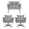 Kit Namoradeira e 02 Poltronas Opala Base Giratória de Metal Suede Cinza - STS Móveis - 1