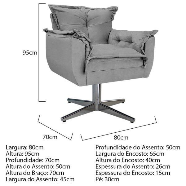 Kit Namoradeira e 02 Poltronas Opala Base Giratória de Metal Suede Cinza - STS Móveis - 6