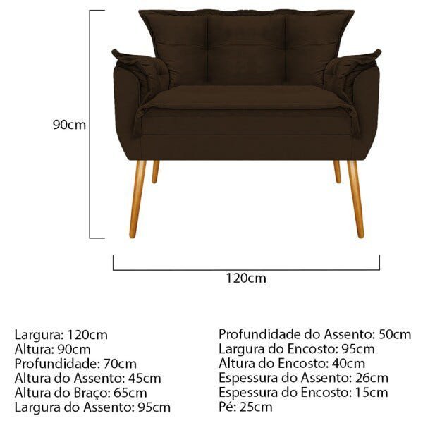 Kit Namoradeira e Puff Opala Base Giratória de Madeira Suede Marrom - Sts Móveis - 4