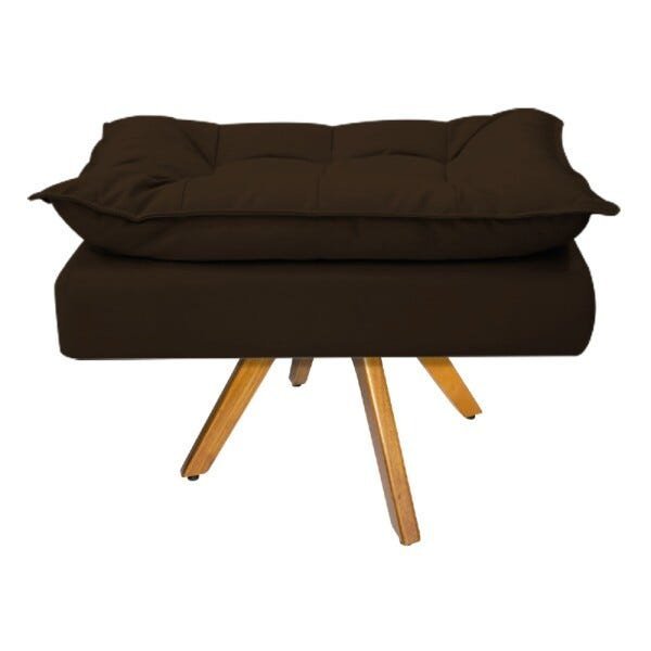 Kit Namoradeira e Puff Opala Base Giratória de Madeira Suede Marrom - Sts Móveis - 3