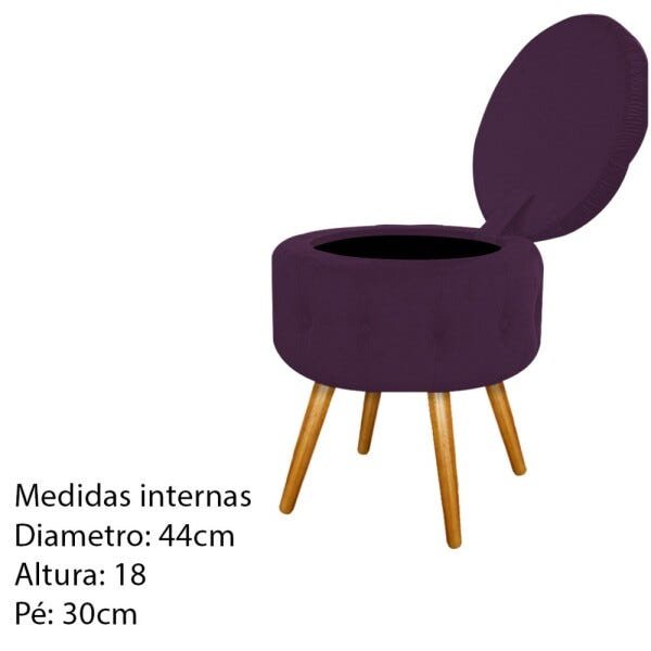 Kit 2 Puffs Londres Baú Palito Mel Suede Roxo - Sts Móveis - 6