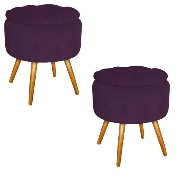 Kit 2 Puffs Londres Baú Palito Mel Suede Roxo - Sts Móveis - 1