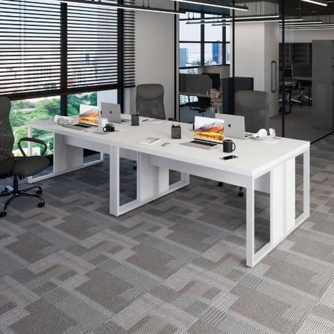 Plataforma de Trabalho para 4 Pessoas 300cm Branco F5 Office
