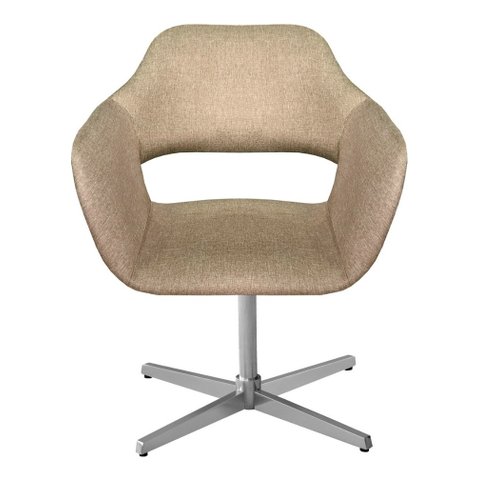 Poltrona Decorativa Zara Base Giratória Alumínio - Linho Marrom