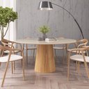 Ver imagem 2 de Mesa de Jantar Redonda 160cm Scandi 8 Lugares Lamina Natural de Madeira Off White Vidro
