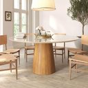 Ver imagem 4 de Mesa de Jantar Redonda 160cm Scandi 8 Lugares Lamina Natural de Madeira Off White Vidro