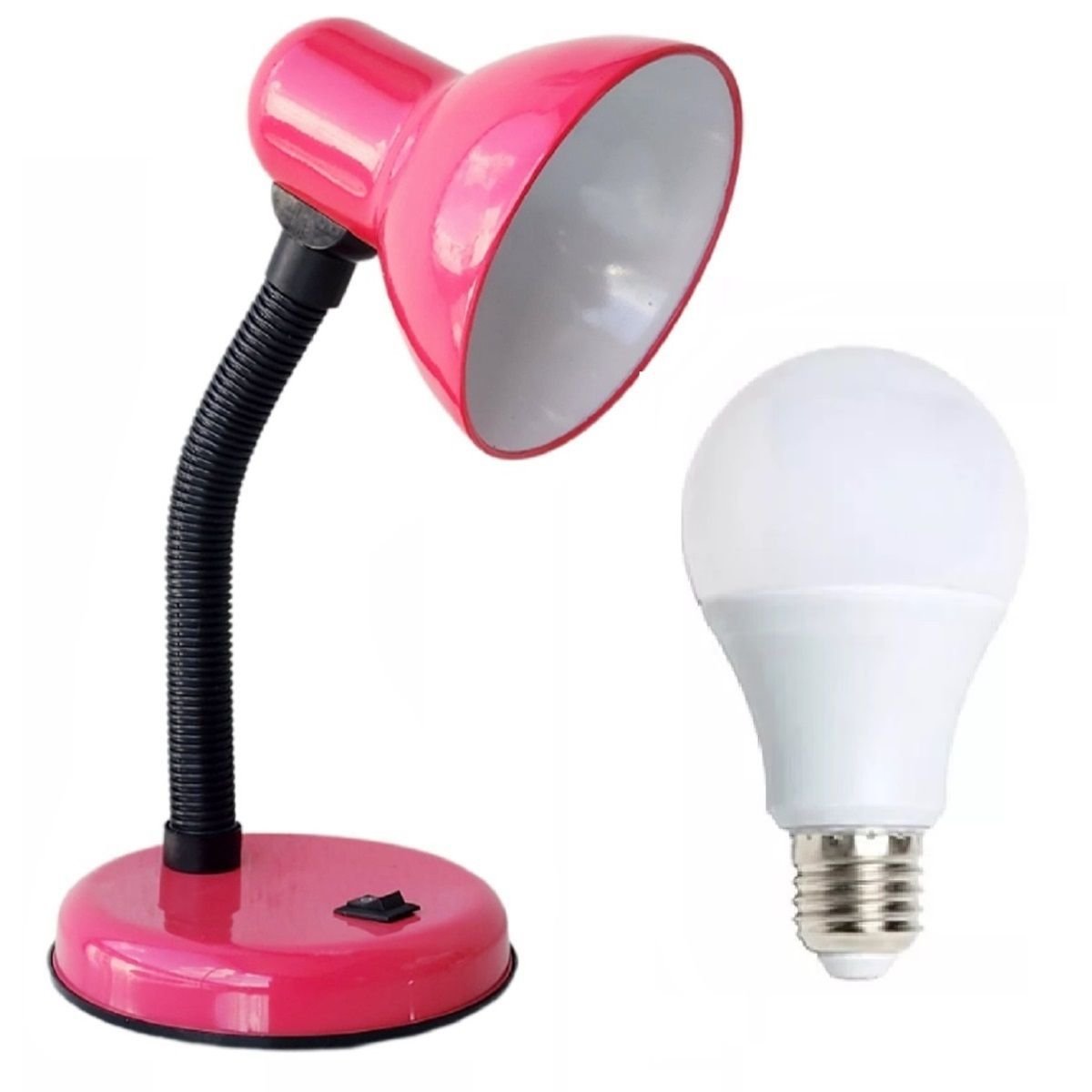 Luminária Mesa Abajur 35cm Articulada Flexível + Lâmpada Led Pt-06 Cor: Rosa