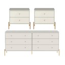 Ver imagem 1 de Conjunto 2 Mesas de Cabeceira e Cômoda 6 Gavetas Jasper - Off White Fosco C/ Dourado