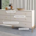 Ver imagem 2 de Conjunto 2 Mesas de Cabeceira e Cômoda 6 Gavetas Jasper - Off White Fosco C/ Dourado