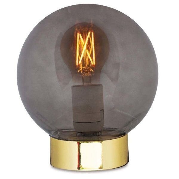 Luminária de Mesa Esfera em Vidro Fume Base Dourada 25cm:Fume/Dourado - 1