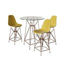 Ver imagem 1 de Jogo Mesa Bistrô Eames Vidro 60Cm 3 Banquetas Amarela Base Ferro Cobre - Cor: Branco