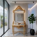 Ver imagem 2 de Aparador Clássico Dourado com Espelho 202x98x38cm Penteadeira para Quarto