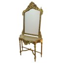 Ver imagem 3 de Aparador Clássico Dourado com Espelho 202x98x38cm Penteadeira para Quarto