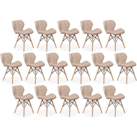 Kit 16 Cadeiras de Jantar Charles Eames Slim Wood Estofada - Nude