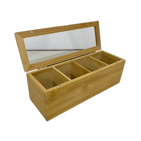 PORTA CHA DE BAMBU NATURAL TAMPA MAGNÉTICA 4 DIVISÓRIAS