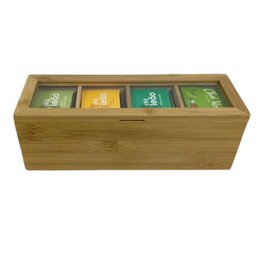 PORTA CHA DE BAMBU NATURAL TAMPA MAGNÉTICA 4 DIVISÓRIAS - 5