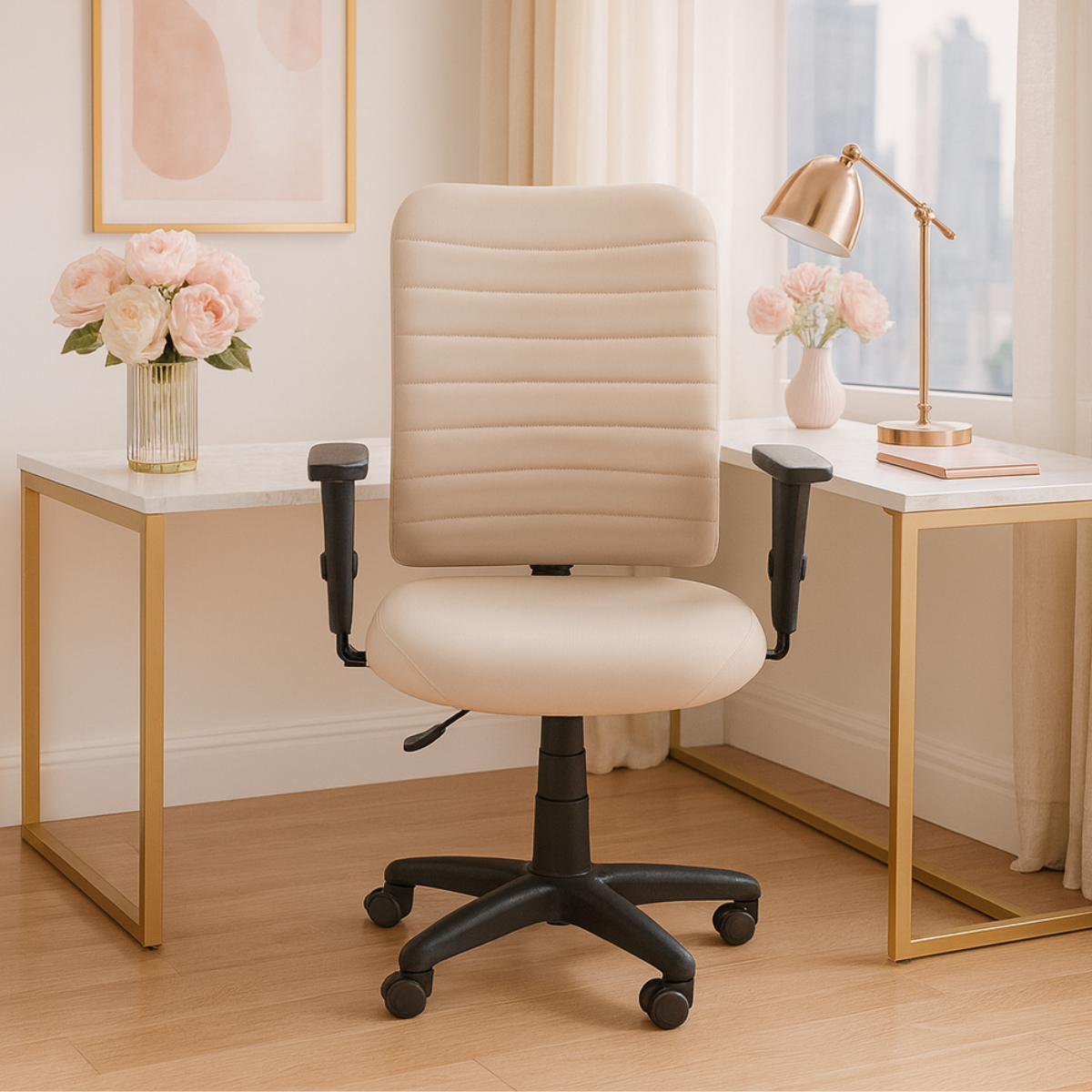 Cadeira Escritório Ergonômica Bege Nr17 Office Executiva Giratória