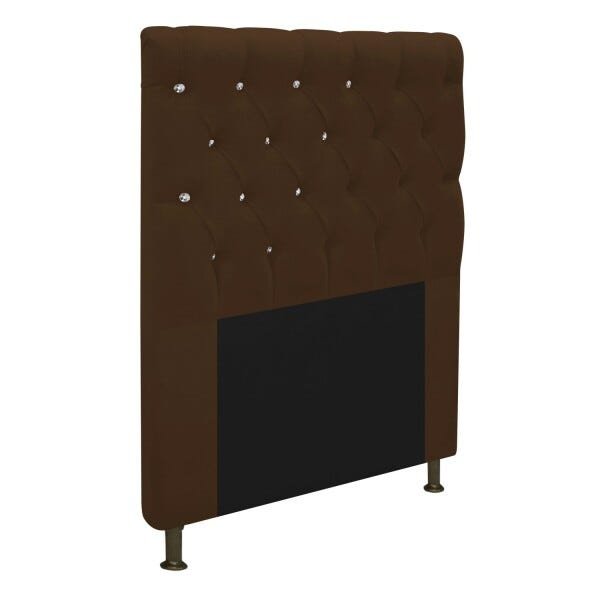 Cabeceira Estofada Cristal 90 cm Solteiro Com Strass Suede Marrom - STS Móveis - 2