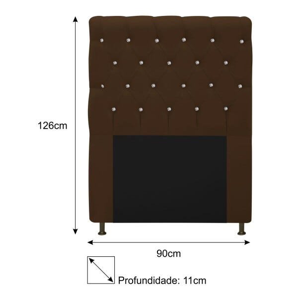 Cabeceira Estofada Cristal 90 cm Solteiro Com Strass Suede Marrom - STS Móveis - 3