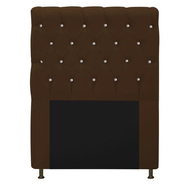 Cabeceira Estofada Cristal 90 cm Solteiro Com Strass Suede Marrom - STS Móveis - 1