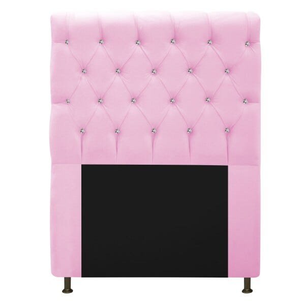Cabeceira Estofada Cristal 90 cm Solteiro Com Strass Suede Rosa Bebê - STS Móveis - 1