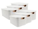 Ver imagem 1 de Conjunto Cestos Organizadores 6 Peças Rattan Plástico Resistente Médio Cesto C/ Tampa Capacidade 8L