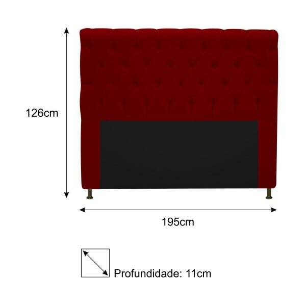 Cabeceira Estofada Cristal 195 cm King Size Com Capitonê Suede Bordô - STS Móveis - 3