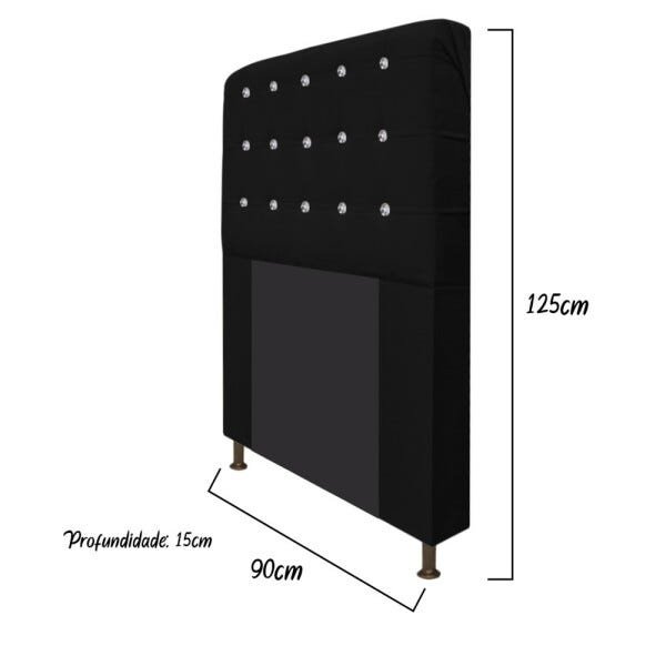 Cabeceira Estofada Dama 90 cm Solteiro Com Strass Suede Preto - STS Móveis - 3