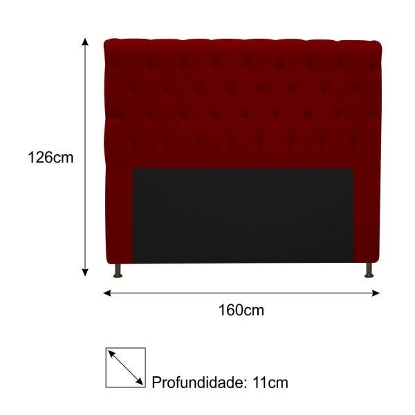 Cabeceira Estofada Cristal 160 cm Queen Size Com Capitonê Suede Bordô - STS Móveis - 3