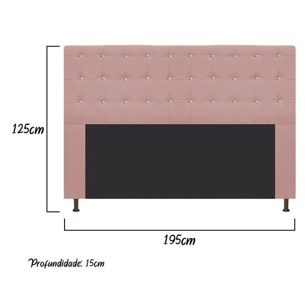 Cabeceira Estofada Dama 195 cm King Size Com Strass Suede Rosê - STS Móveis - 3