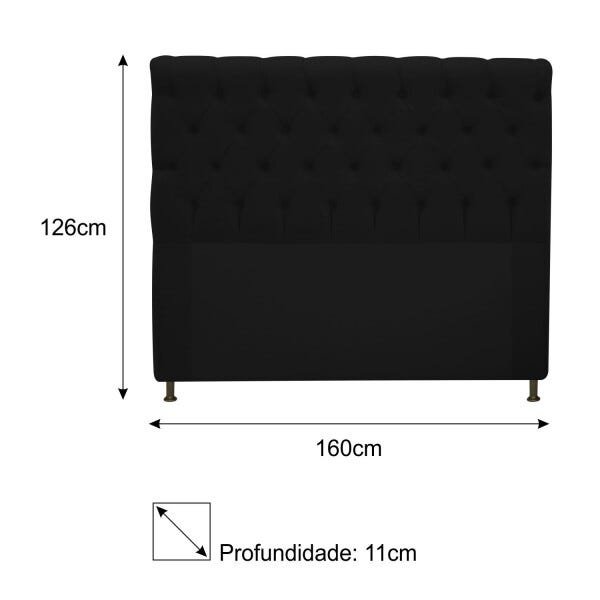 Cabeceira Estofada Cristal 160 cm Queen Size Com Capitonê Suede Preto - STS Móveis - 3