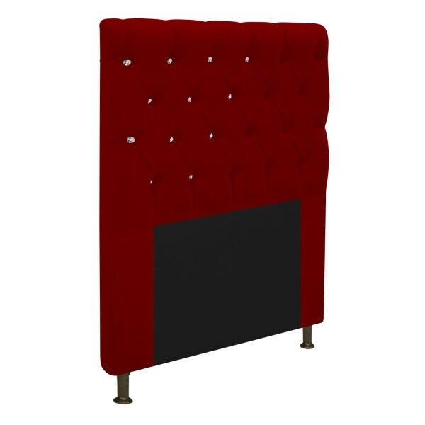 Cabeceira Estofada Cristal 100 cm Solteiro Com Strass Suede Bordô - STS Móveis - 2
