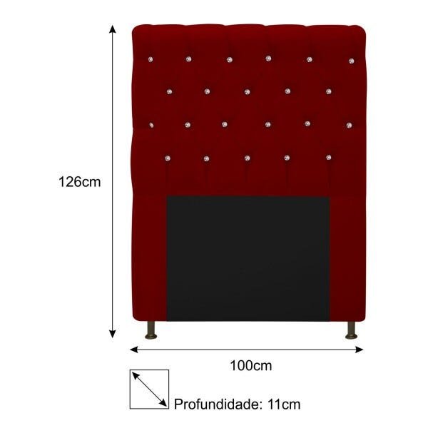 Cabeceira Estofada Cristal 100 cm Solteiro Com Strass Suede Bordô - STS Móveis - 3