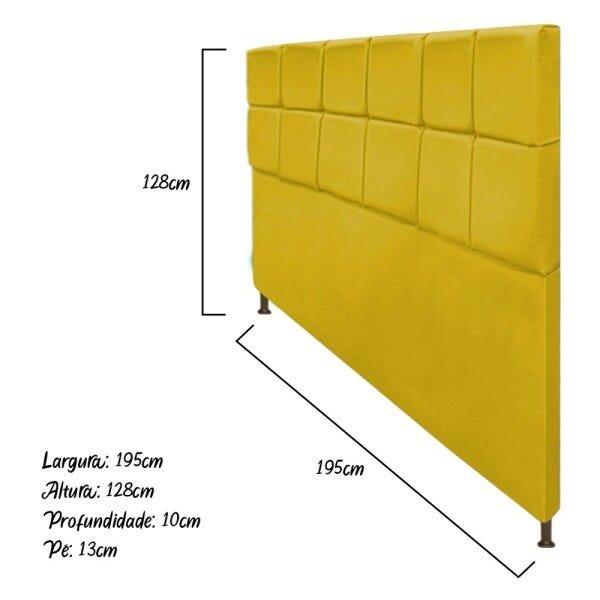 Cabeceira Estofada Damares 195 cm King Size Com Botonê Suede Amarelo - STS Móveis - 3