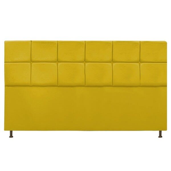 Cabeceira Estofada Damares 195 cm King Size Com Botonê Suede Amarelo - STS Móveis - 1