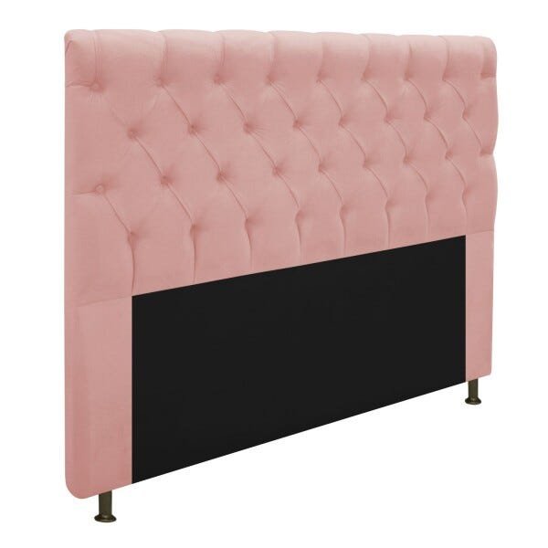 Cabeceira Estofada Cristal 160 cm Queen Size Com Capitonê Suede Rosê - STS Móveis - 2
