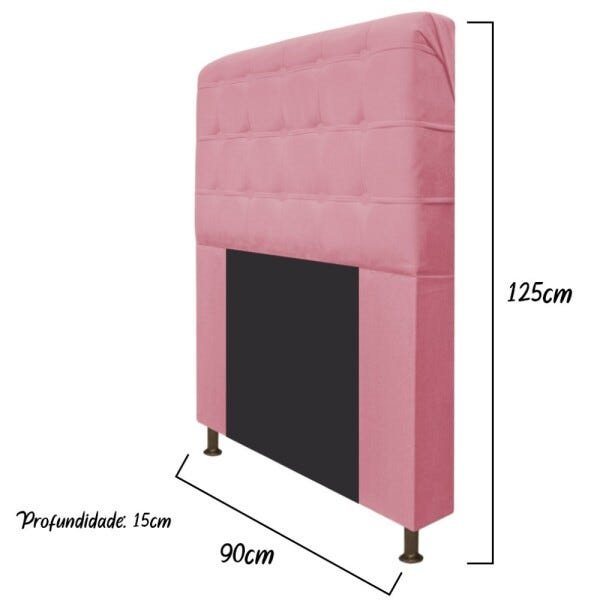 Cabeceira Estofada Dama 90 cm Solteiro Com Botonê Suede Rosa Bebê - STS Móveis - 3