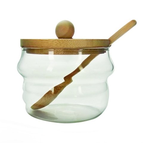 Pote Açucareiro Vidro com Tampa e Colher de Bambu