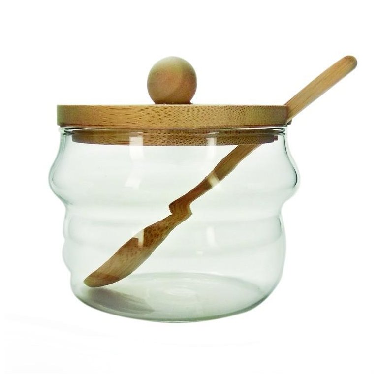 Pote Açucareiro Vidro com Tampa e Colher de Bambu Pote Açucareiro Vidro com Tampa e Colher de Bambu
