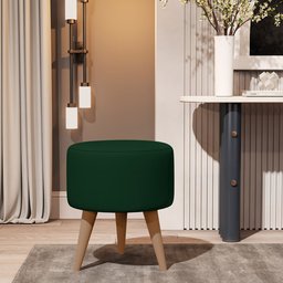 Banqueta Redonda Suede Verde Musgo Puff Estofado Pé Palito Resistente Puf Decorativo - 2