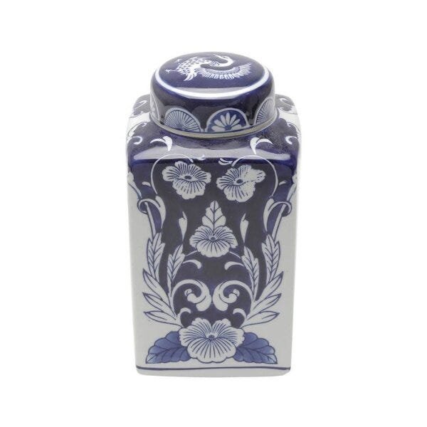Potiche Ornamental de Cerâmica com Tampa Blue And White 13,46cmx13,46cmx25,4cm Rojemac - 3