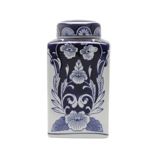 Potiche Ornamental de Cerâmica com Tampa Blue And White 13,46cmx13,46cmx25,4cm Rojemac - 1