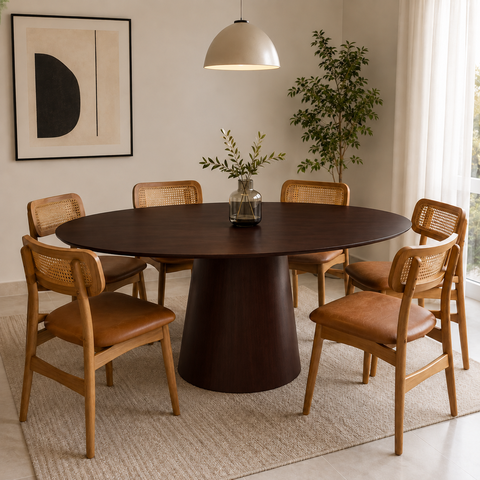 Mesa de Jantar Cone Oval 200x120cm - MDF Tabaco